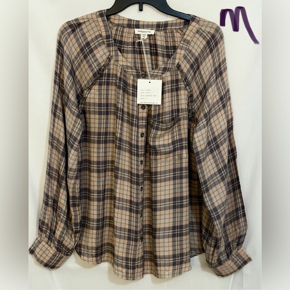 beachlunchlounge Tops - beachlunchlounge Checkered Blouse in Tan and Black